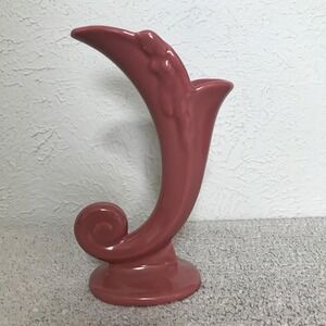Cornucopia Ceramic Pottery Vase Pink Mauve 8"